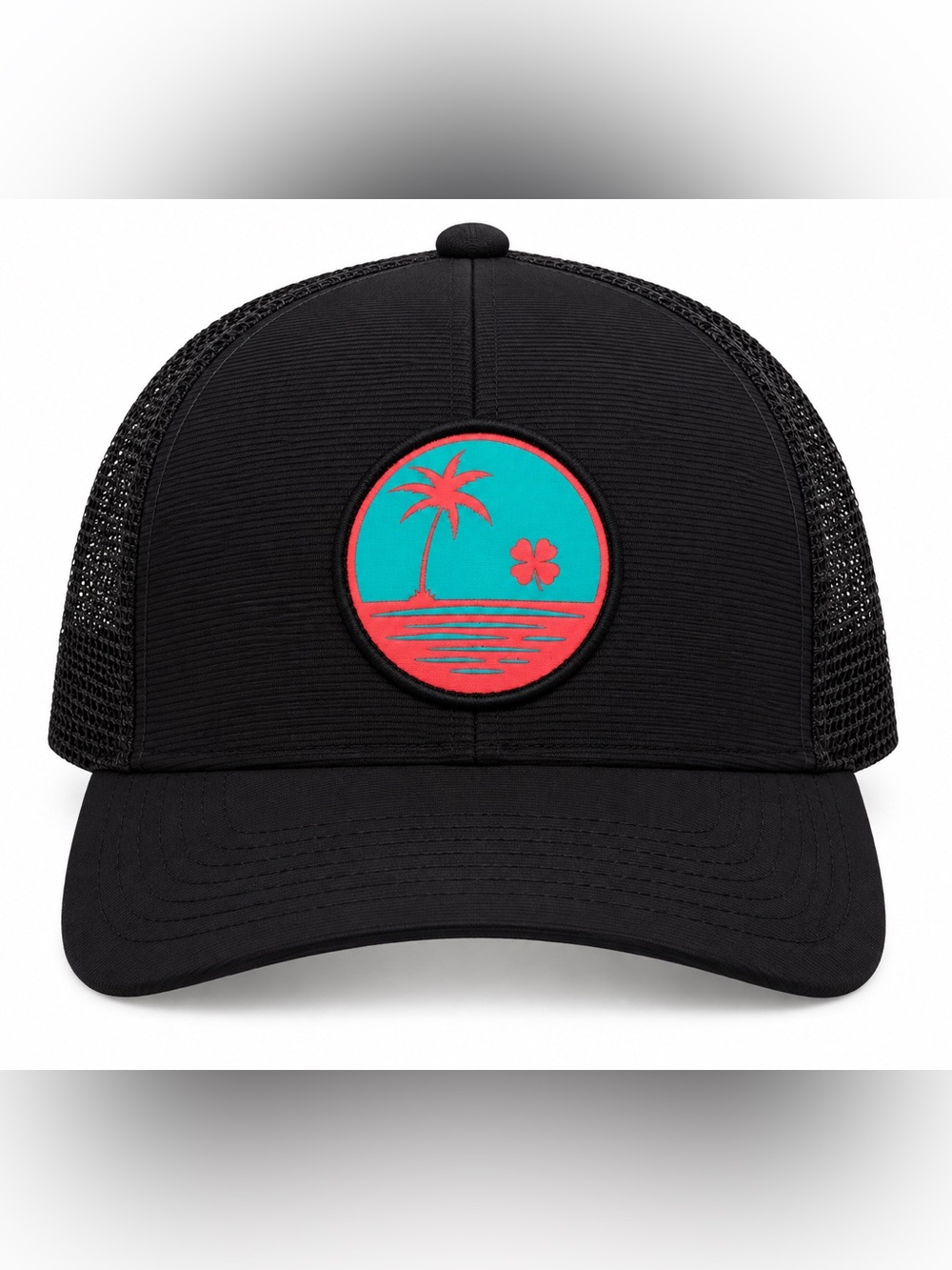 NWT Black Clover Inferno 2 Black Trucker Hat Palm Tree Patch Adjustable NWT